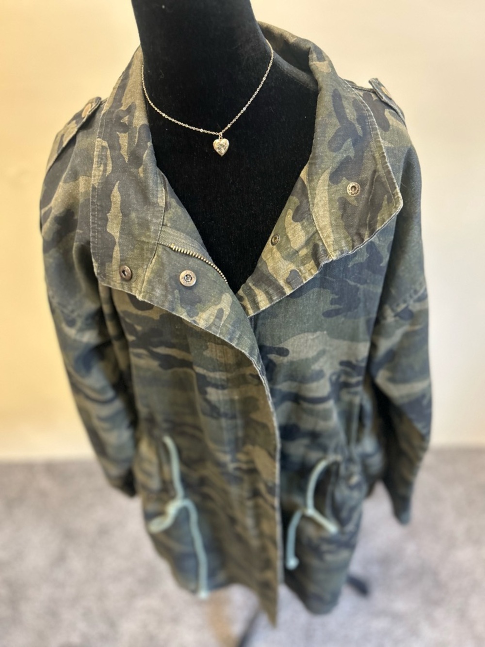 ODDY Camo Drawstring Waist Utility Jacket - Olive & Dark Green Anorak 100 cotton